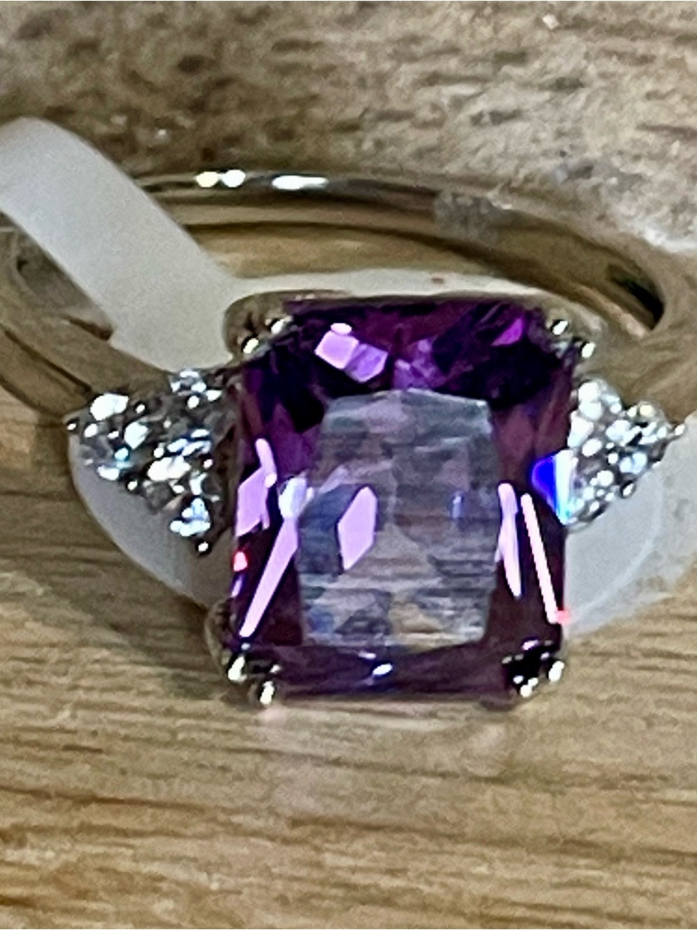 Genuine Amethyst Ring with Side Accents Set in 925 Sterling Silver - Picture 4 of 5